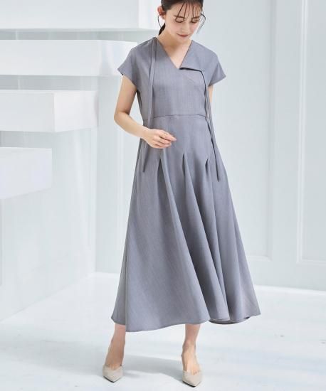 洗える】アシメタックフレアロングワンピース「CU1523」