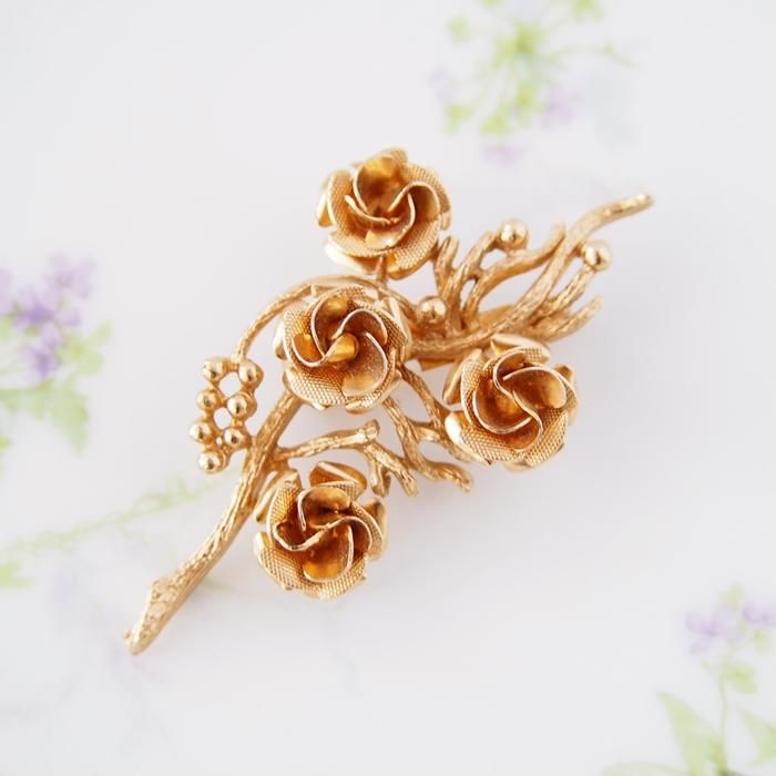 Coro コロ ゴールドトーン ローズ 薔薇 ブローチ / ヴィンテージ