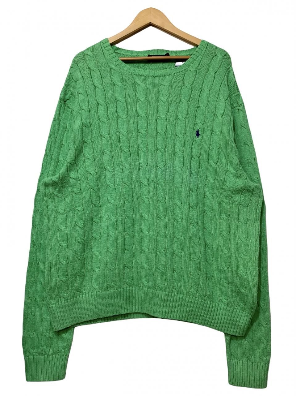 Polo Ralph Lauren Crew-Neck Cotton Cable Knit 黄緑 XXL ポロラルフ