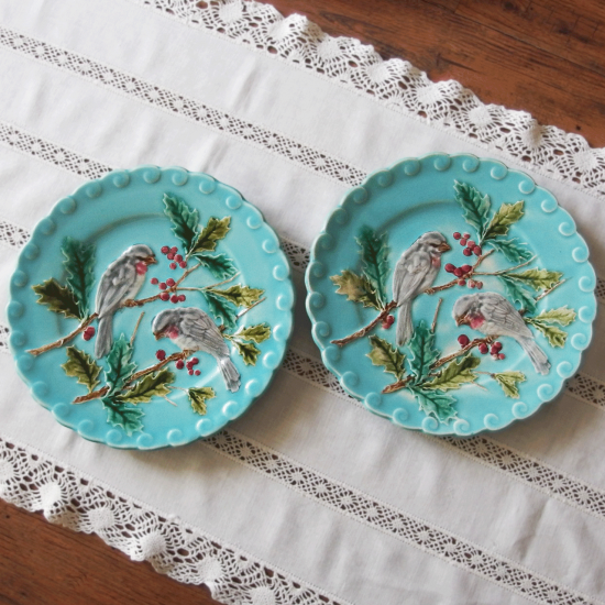 フランス サルグミンヌ | アンティーク バルボティーヌ皿（鳥と赤い実