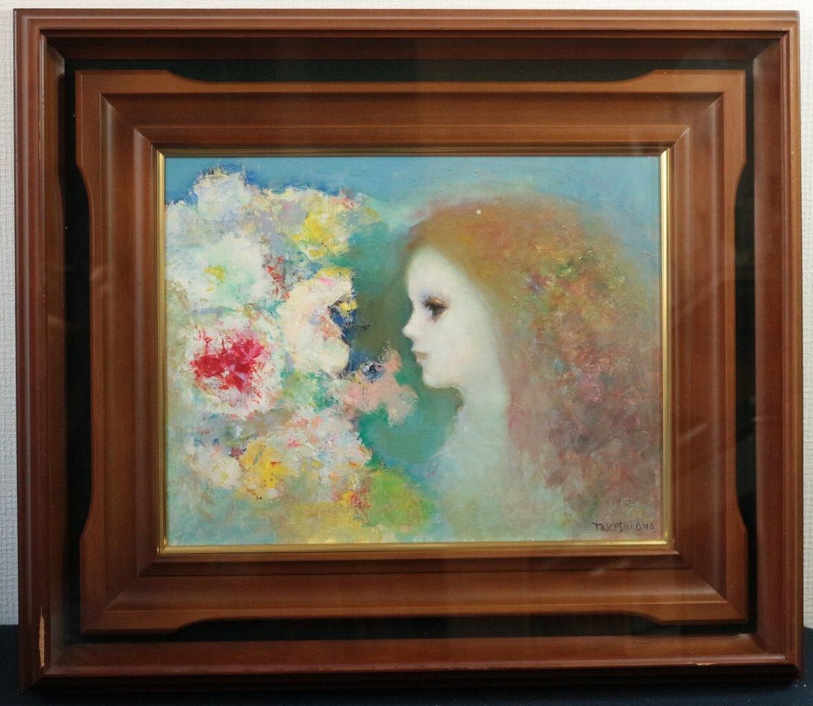 小野武司 作】『プロフィール』油彩画 額装 二科会会員 美術品 小野