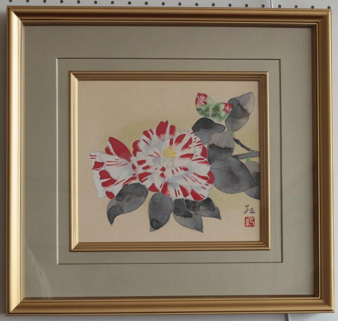 日本画・色紙額 大矢紀「椿 」商品番号30051406 - 絵のある暮らし・絵