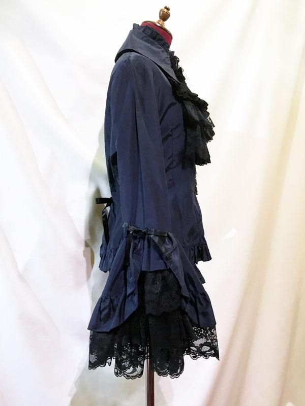 ◇受注商品◇クラシカルゴシックタイ付き姫袖ブラウス：紺×黒