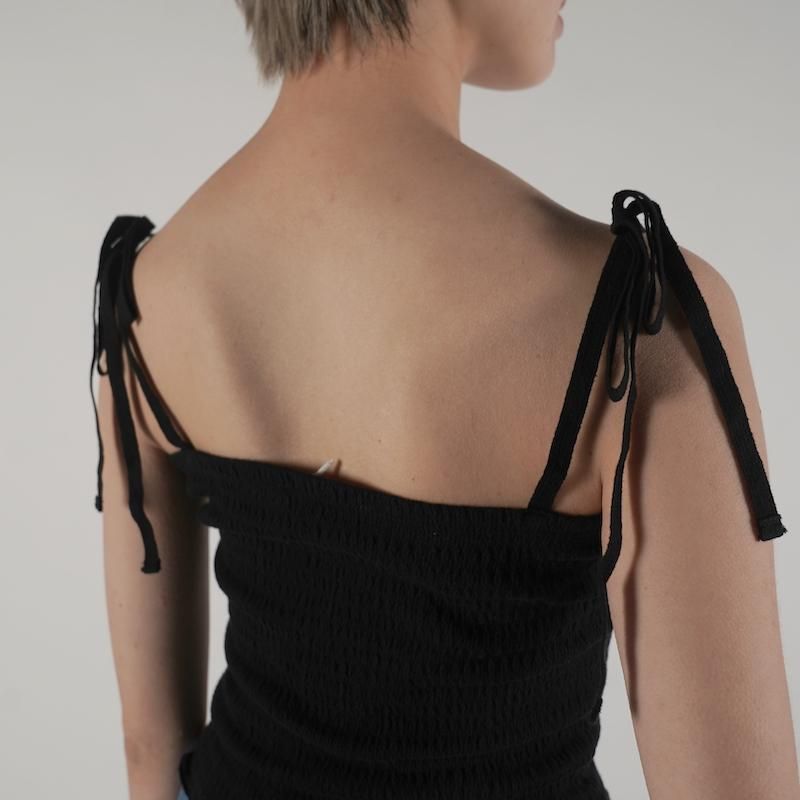 PHEENY] フィーニー Cotton shirring camisole(BLACK)