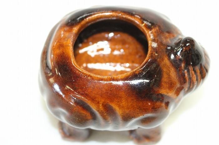 I-452大樋焼飴釉向獅子香炉 名工九代大樋長左衛門作 - 石川県金沢の