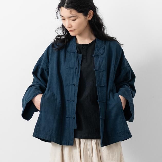 ヂェン先生の日常着｜V ネックチャイナジャケット ネイビー
