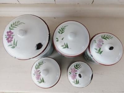 アンティークホーロー 花柄キャニスター フランス製