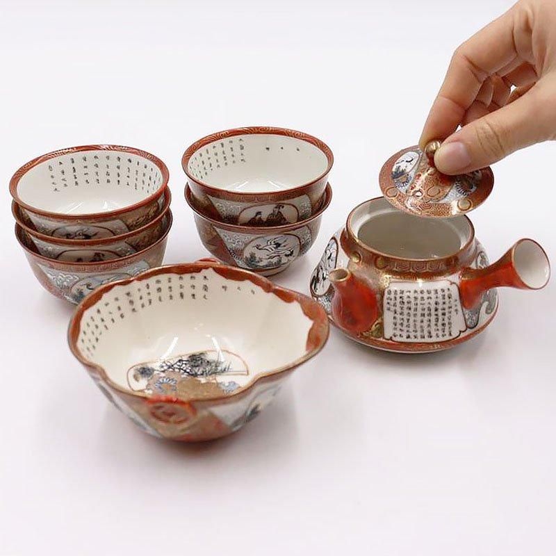 アンティーク 加賀九谷焼 金継ぎ手描き茶器セット 大正時代