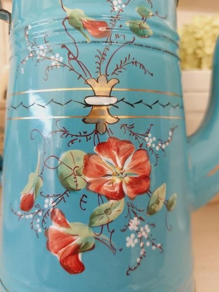 アンティークホーロー手描き朝顔柄ポット - アンティークモール