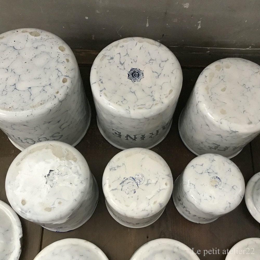 6個セット) フランス アンティーク ホーロー キャニスター 青 マーブル