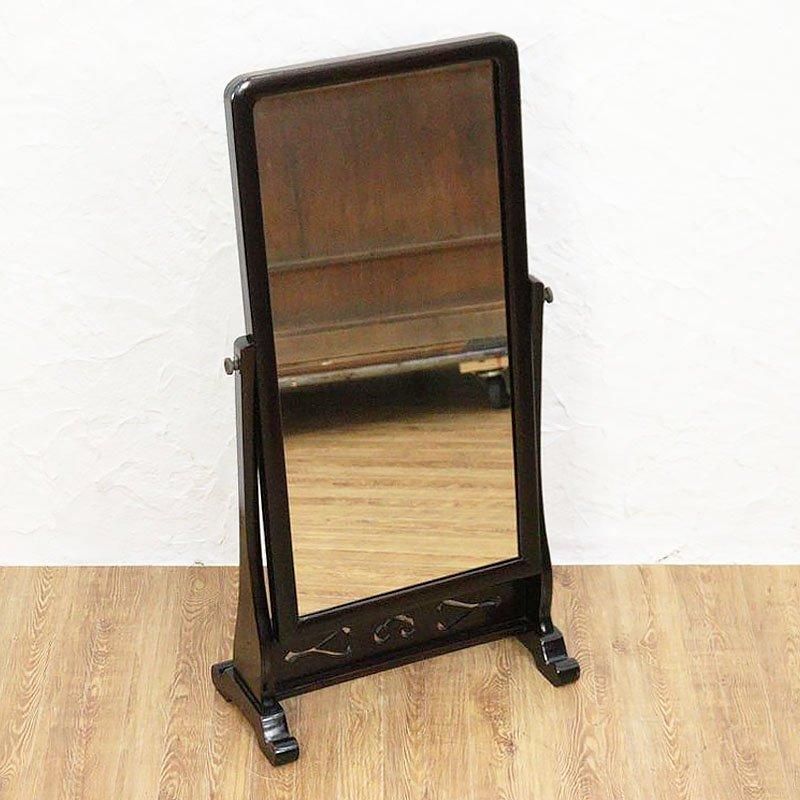 昭和レトロ黒檀製アンティーク鏡台 繊細な日本風