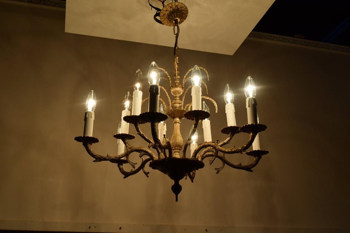 フランス製真鍮シャンデリア｜1920年代噴水デザイン×植物モチーフ