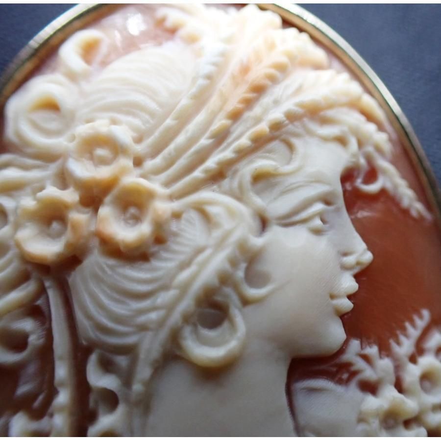 イタリア製 K14 貝カメオ ブローチ兼ペンダント