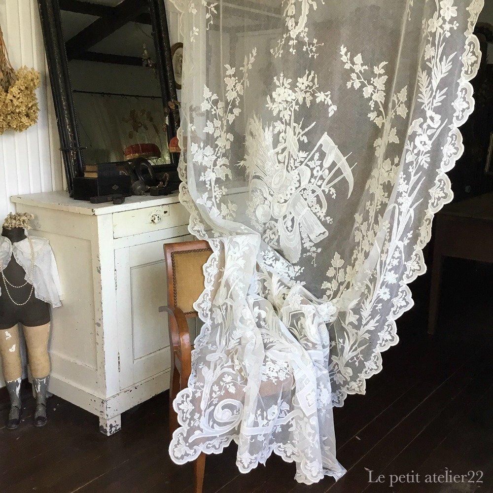 フランス 19世紀 アンティークカーテン オフホワイト