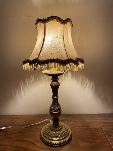 フランス アンティーク テーブルランプ 真鍮製 シェード布製