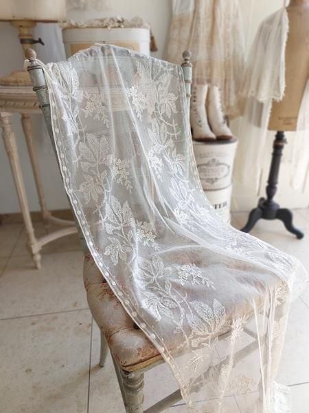 アンティークレースカーテン 2枚セット 刺繍入り