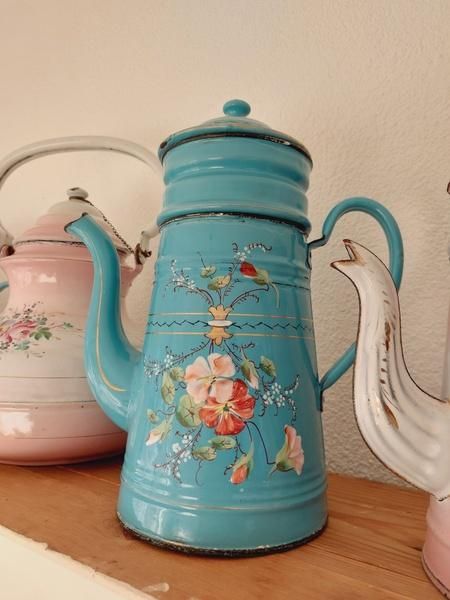 アンティークホーロー手描き朝顔柄ポット - アンティークモール