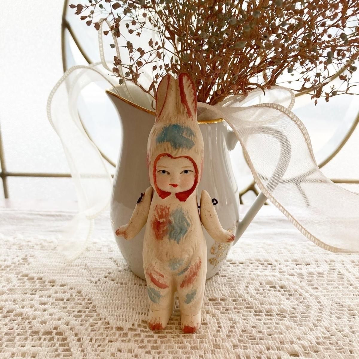 フランス アンティーク ビスクドール うさぎ着ぐるみ ピンク