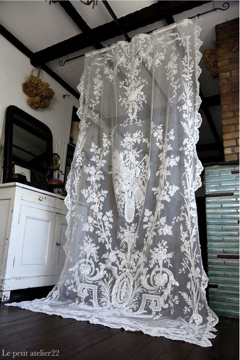 フランス 19世紀 アンティークカーテン オフホワイト