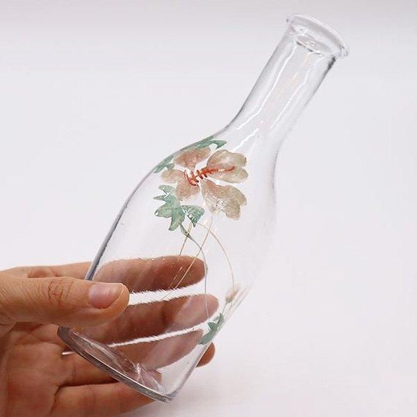 アンティーク 大正ガラス 絵付け徳利 酒器 一輪挿し 日本製