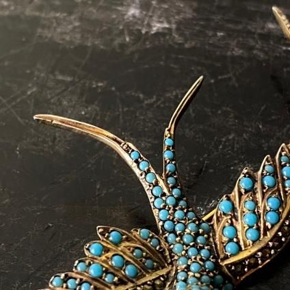 1950's Silver Glass Marcasite Swallow Brooch（1950年代 シルバー