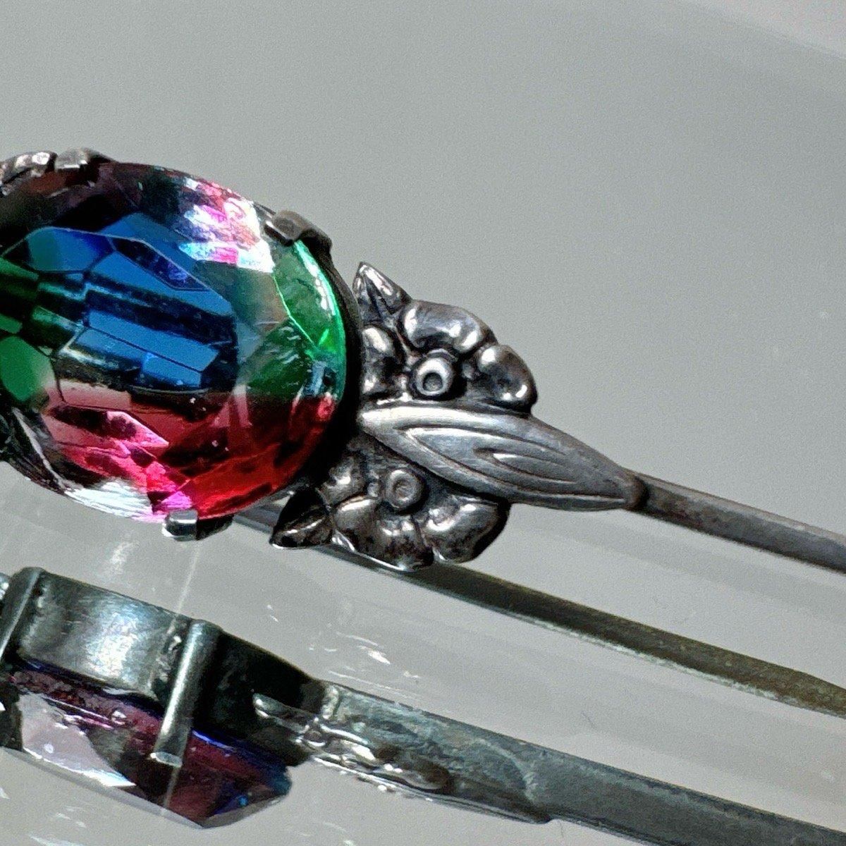 アール・デコ シルバー アイリスガラス バーブローチ（Silver Iris