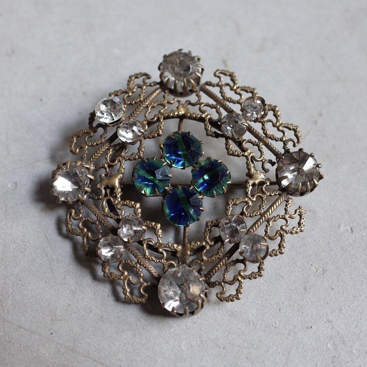 ウランガラス メタル ブローチ（1930's Uranium Glass Metal Brooch