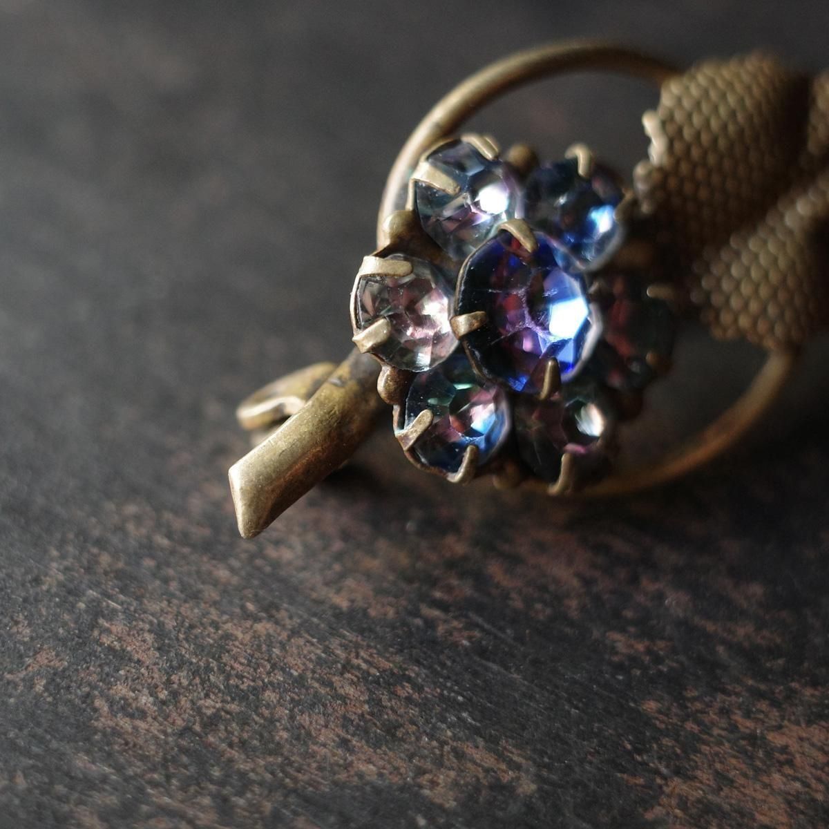 メタル アイリスガラス フラワー ブローチ （1920-30's Metal Iris