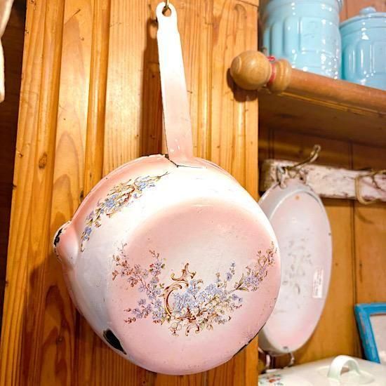 フランス1930年代 ＊ JAPY社 ＊ ホーロー片手パン ＊ ピンクぼかしに