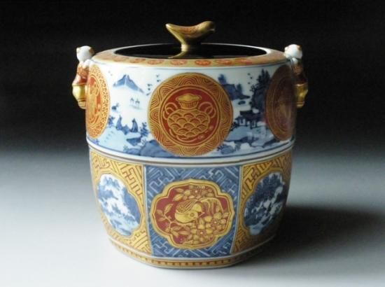 金襴手 二閑人水指 (共箱) 五山窯 林淡幽 - 茶道具販売 栗林園