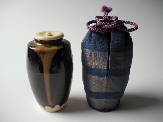 膳所焼 槍鞘写 茶入 (共箱)陽炎園 岩崎新定 - 茶道具販売 栗林園