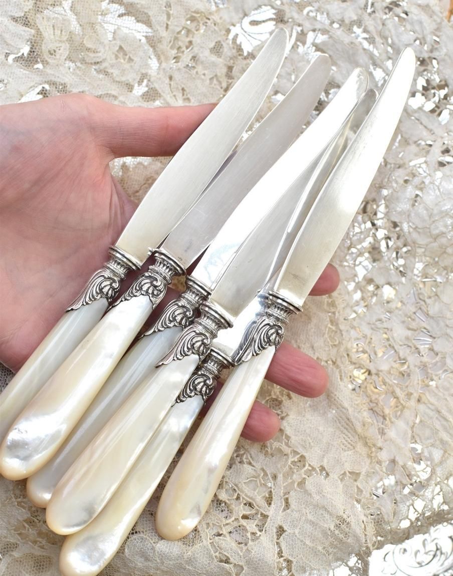 フランス銀器 白蝶貝 ハンドル 純銀950 ヴェルメイユ製 デザートナイフ