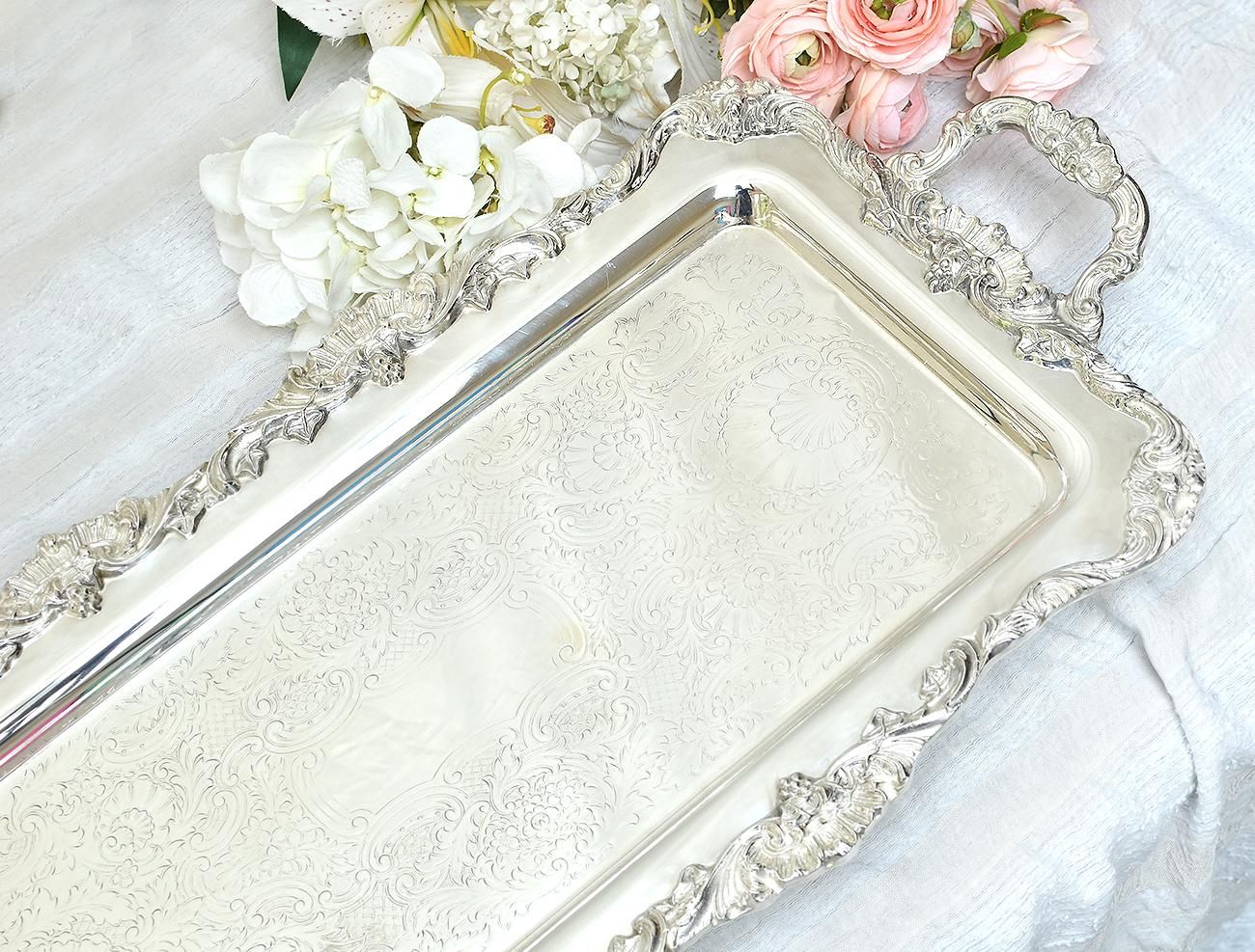 シルバープレート】葡萄リム◇ハンドル付きトレー ◇7/23画像追加