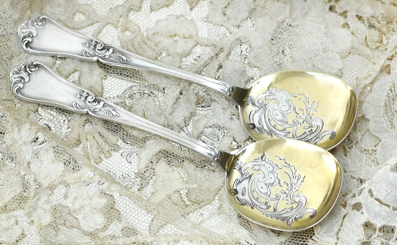 仏アンティーク銀器【銀950】アイスクリームスプーン2本 - Edwardian