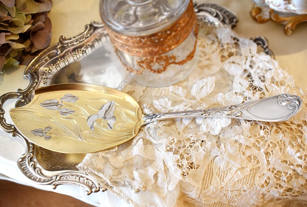 仏アンティーク銀器【銀950】サーバー◇ピュイフォルカ アイリス