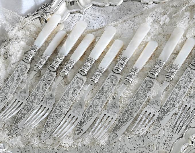シルバープレート】白蝶貝デザートカトラリー 6組 - Edwardian Dreams