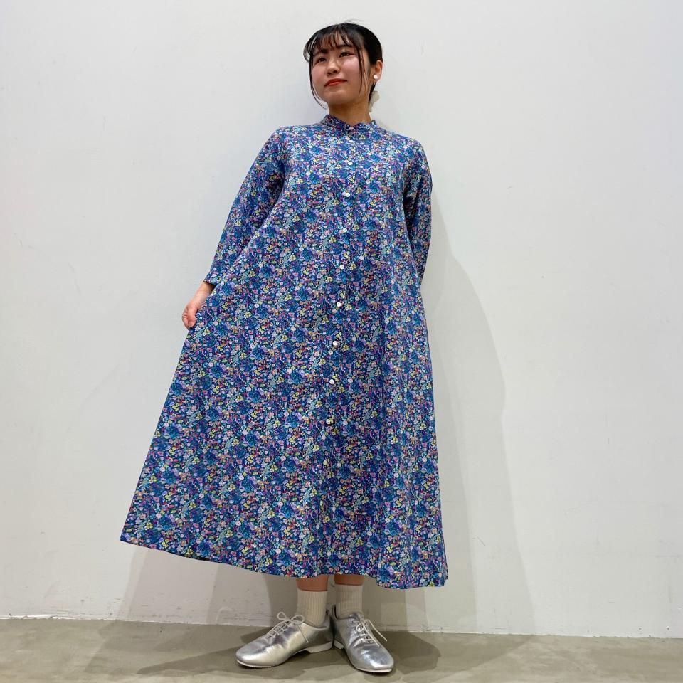 Parkes - スタンドカラーシャツワンピース 7分袖【リバティ