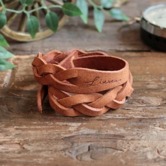 プエブロ 三つ編みブレスレット / キャメル - 革コインウォレット