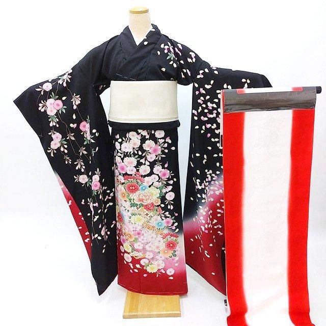 振袖 振り袖 長襦袢 未仕立て 長期保管品 M～Lサイズ 黒 赤 きもの道楽