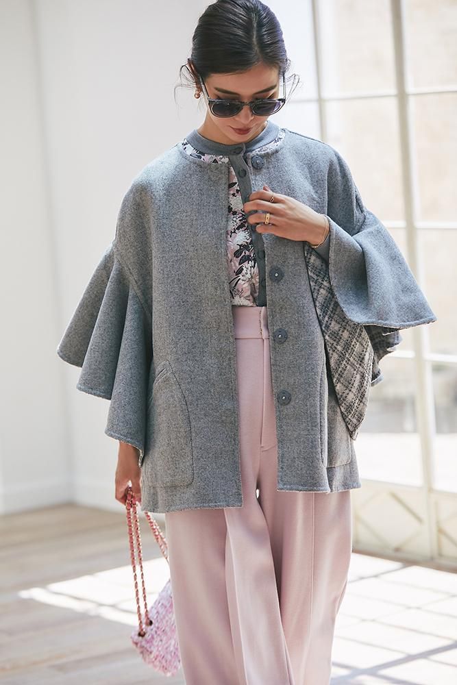 ラッフルスリーブリバーシブルコート(グレー) - seventen