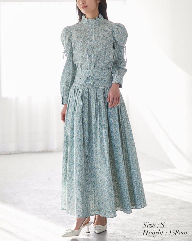 リバティプリントスカラップブラウス(ブルー) - seventen