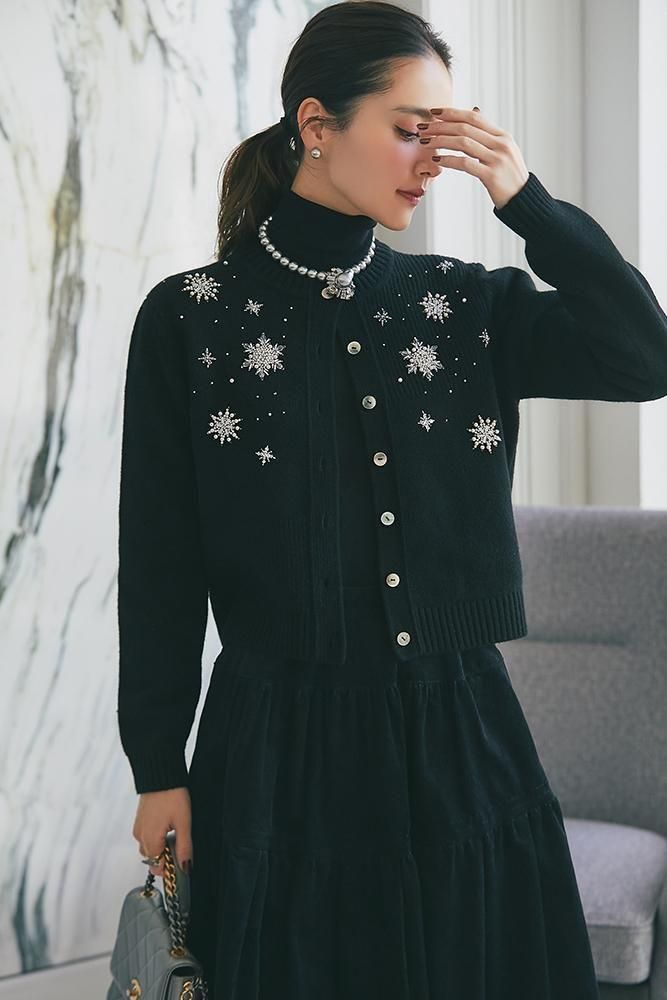 スノーフレイクカーディガン(ブラック) - seventen