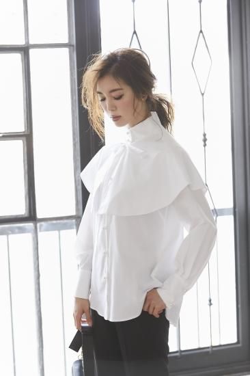 ケープ付きパールボタンシャツ(ホワイト) - seventen