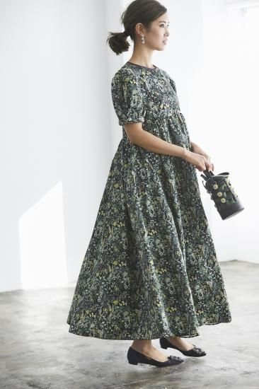 フローラルタフタマキシドレス(ネイビー) - seventen