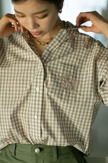 SVT刺繍オックスシャツ(ベージュギンガム) - seventen