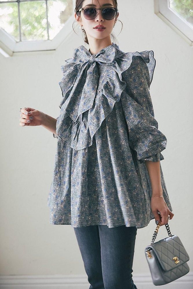 20％off】スクワロルプリントボウタイチュニック(グレー) - seventen