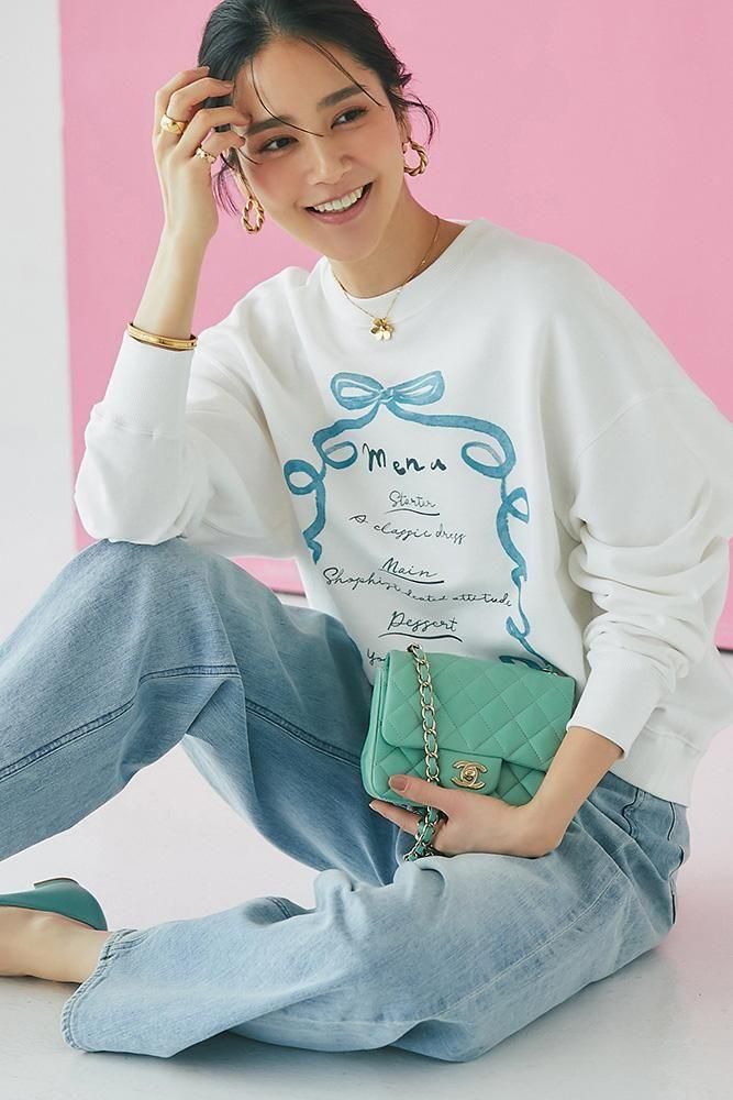 menuプリントトレーナー(ホワイト×ミント) - seventen