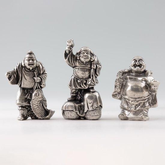 錫 置物 七福神 恵比寿・大黒・布袋 3体セット 黒漆加工 [No.194-1-2-3