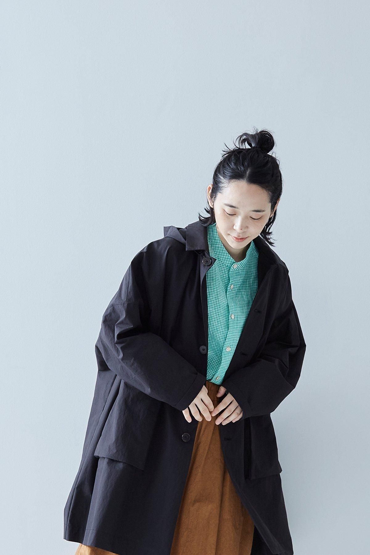 cotton nylon taffeta hooded coat / black - atelier naruse｜Online
