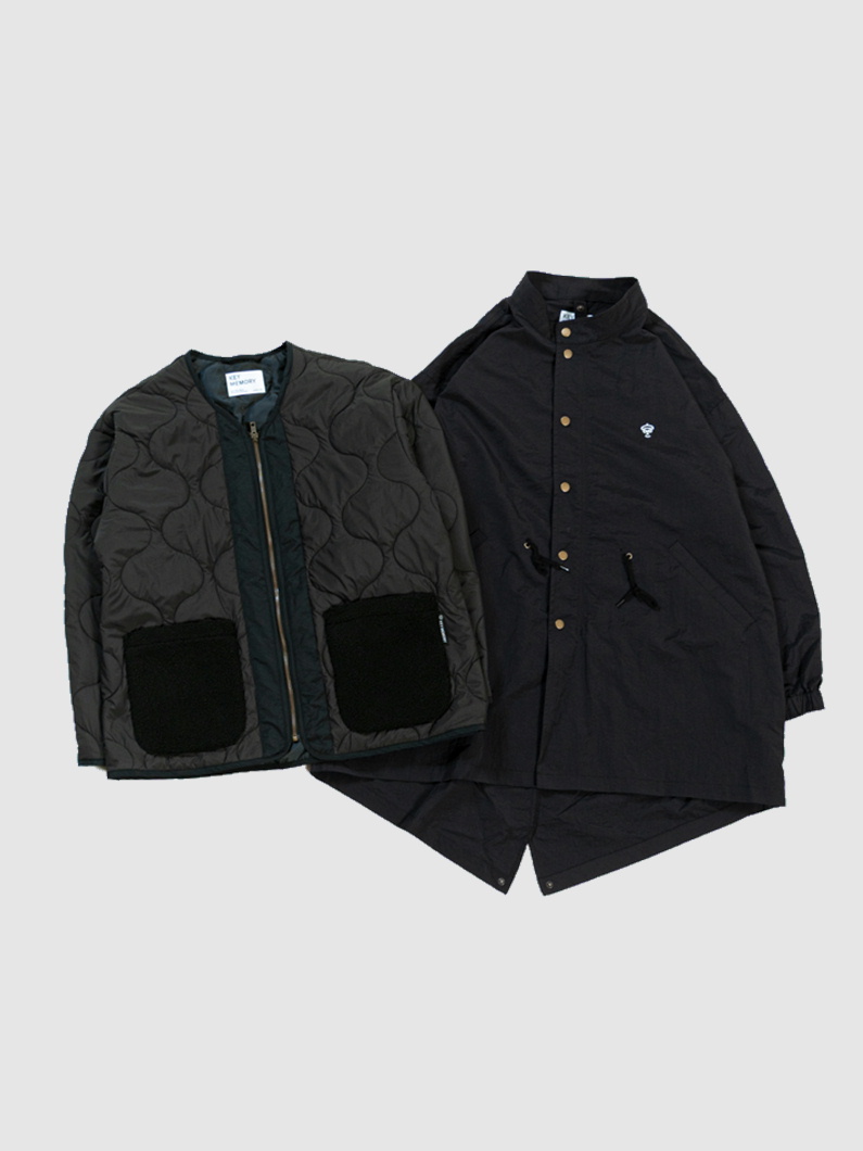 キルティングジャケット＆モッズコートセット | ブラック - KEY MEMORY